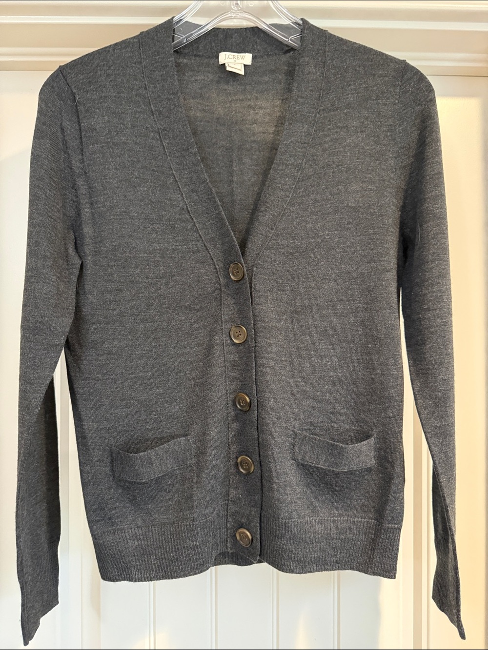 J. Crew Dark Gray V-Neck Button Front Cardigan
